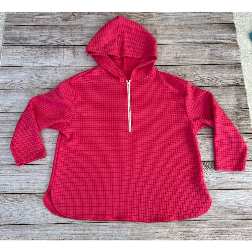 NWOT Women's 2XL Curve Quilted Pink 3/4 Zip up Hooded Sweatshirt